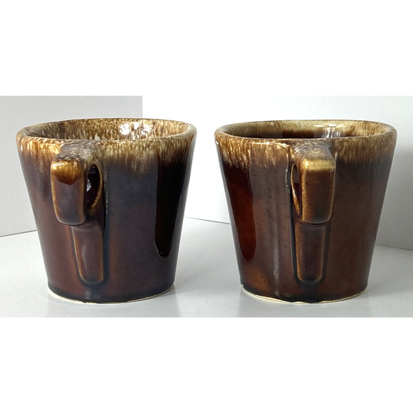 2 Vintage Hull Pottery Oven Proof Brown Drip Coffee Cocoa Tea Cups Mugs - Picture 2 of 10